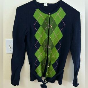 J. Crew removable belt argyle cardigan preppy academia wool angora cashmere